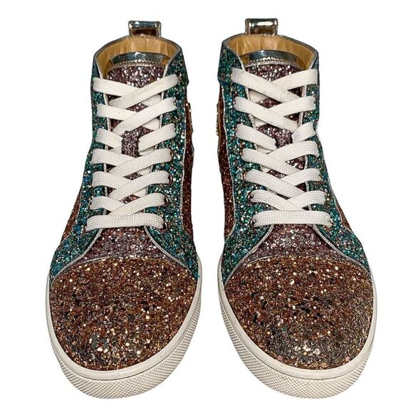 Christian Louboutin Bip Bip Orlato Glitter EU 38 US 8 High Top Lace Up Sneakers - Picture 2 of 12